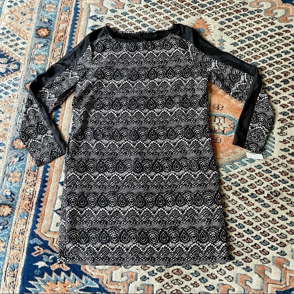 Mossimo Black Cream Faux Lace Printed Shift Dress